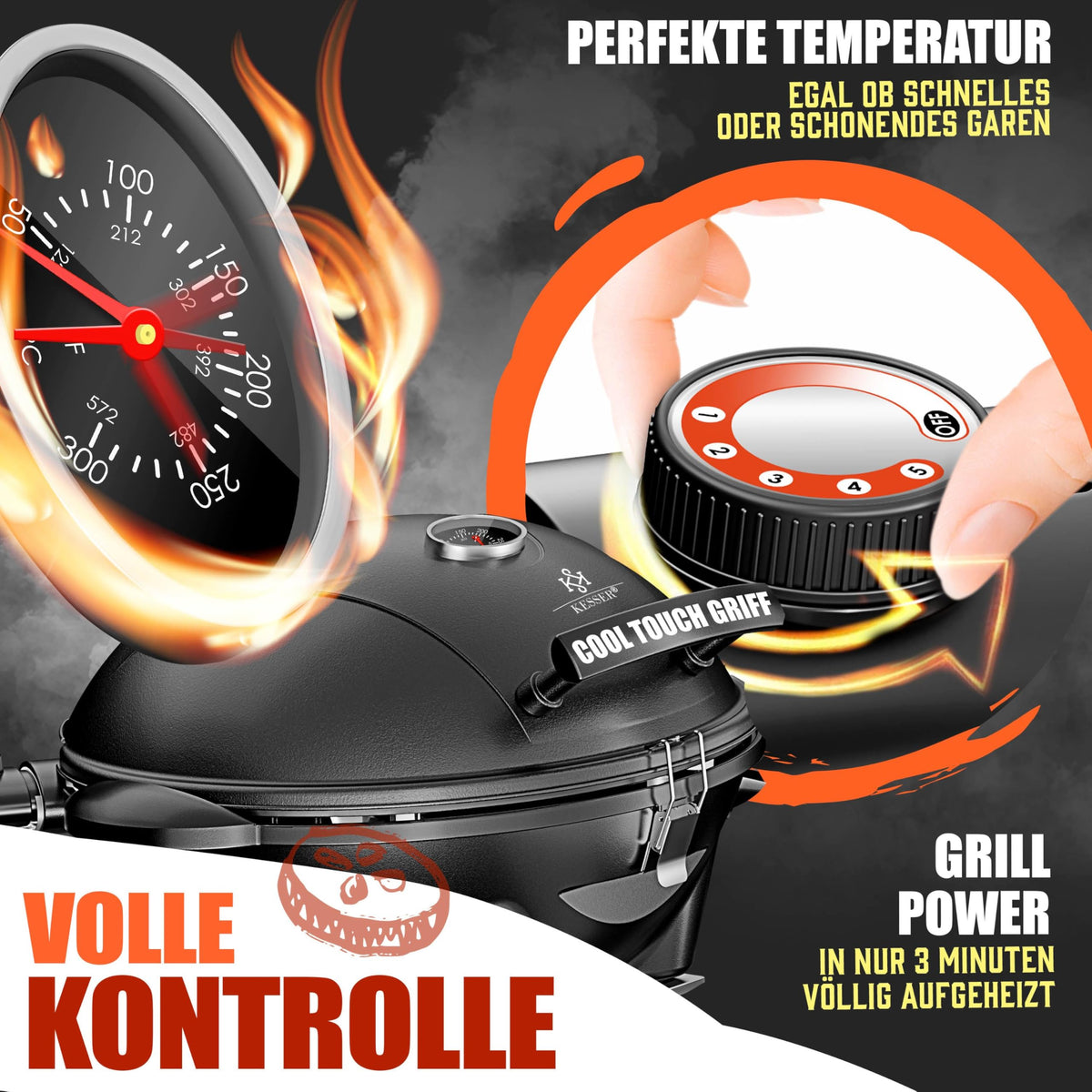 Elektrogrill 2in1 Tischgrill und Standgrill, 2400 W, Thermostat, Antihaftbeschichtung, für innen und außen