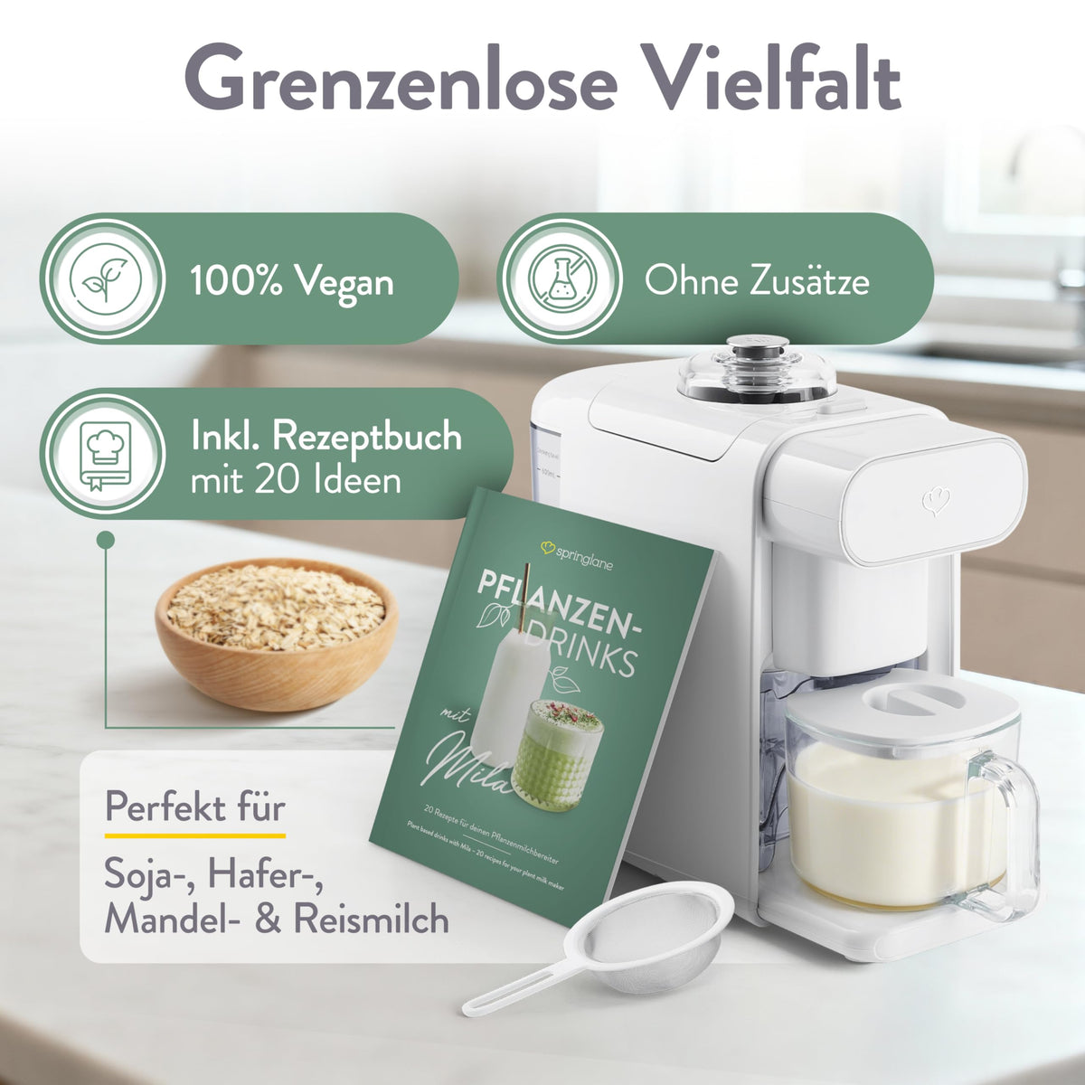 Pflanzenmilchbereiter Mila 600ml, 6 Programme, Selbstreinigung, LED Display, Nussmilch, Sojamilch, Haferdrinks