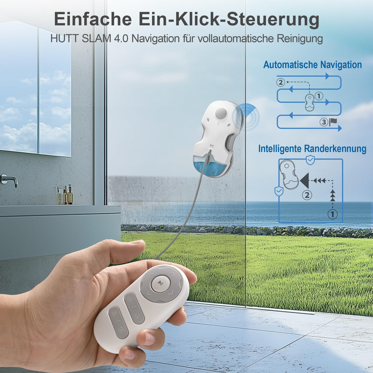 Fensterputzroboter S7 aktive Sprühfunktion 6500 Pa Saugkraft 3D Schwebepad 80 ml Tank Mehrfachschutz 8 Lappen