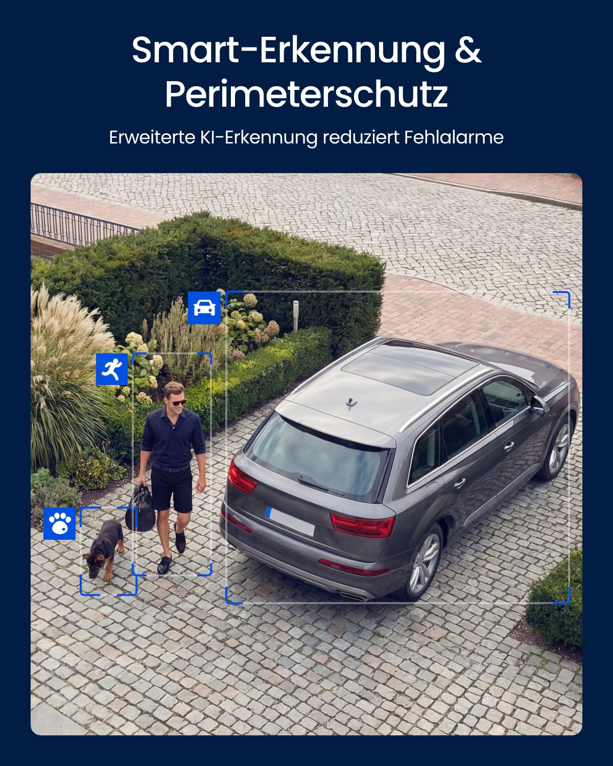 3 Objektiv PoE Außenkamera, OMVI 3i PoE, 10MP 180°, 4K PT Auto Tracking, KI Suche, Perimeter, Farb & IR, 24/7