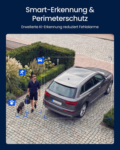 3 Objektiv PoE Außenkamera, OMVI 3i PoE, 10MP 180°, 4K PT Auto Tracking, KI Suche, Perimeter, Farb & IR, 24/7
