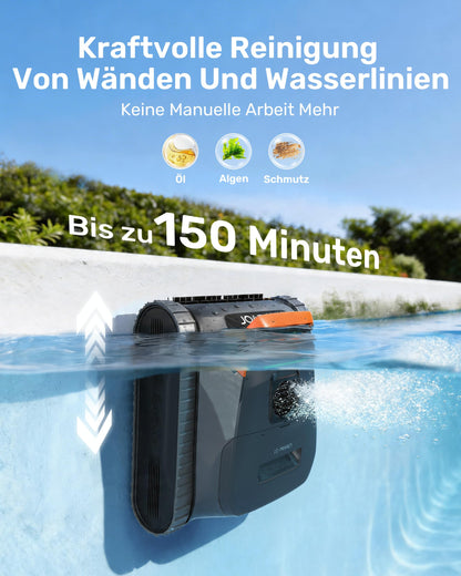 2026 Neu Akku Poolroboter 4in1 Wand Boden Wasserlinie Flachzone 200 Min 6,9 kg 3μm Filter bis 200m² Orange