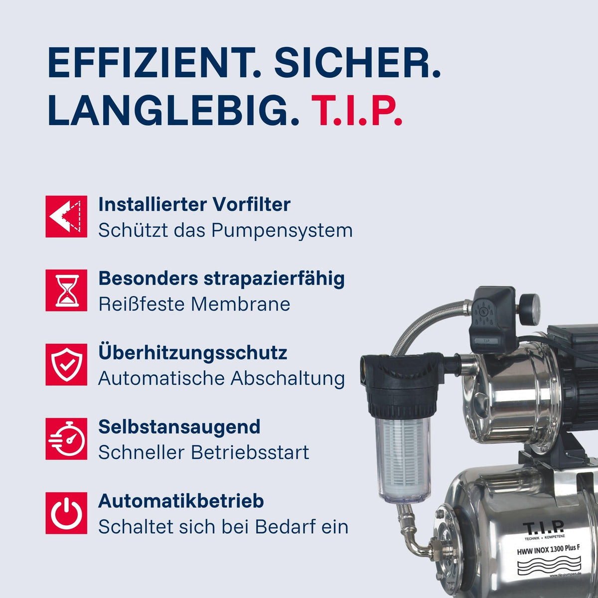 Hauswasserwerk HWW INOX 1300 Plus F 1200W Jet Pumpe 4350 l/h 50m Förderhöhe Druckkessel Vorfilter wartungsfrei