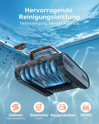 2026 Neu Akku Poolroboter 4in1 Wand Boden Wasserlinie Flachzone 200 Min 6,9 kg 3μm Filter bis 200m² Orange