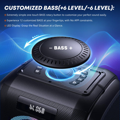 270W Peak Bluetooth Partybox Lautsprecher 125dB 12 Bässe 2x16,5cm Woofer Super Bass Mic Gitarre USB AUX Akku