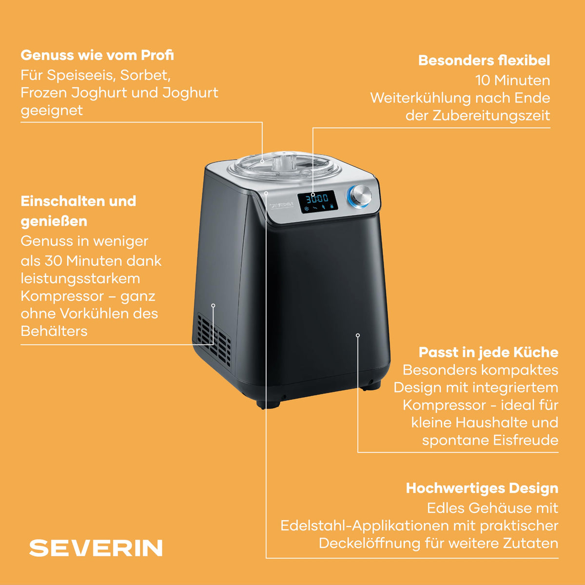 Kompakte Eismaschine und Joghurtbereiter mit Kompressor 2 in 1 platzsparend im Slim Design EZ 7407