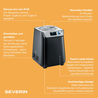 Kompakte Eismaschine und Joghurtbereiter mit Kompressor 2 in 1 platzsparend im Slim Design EZ 7407