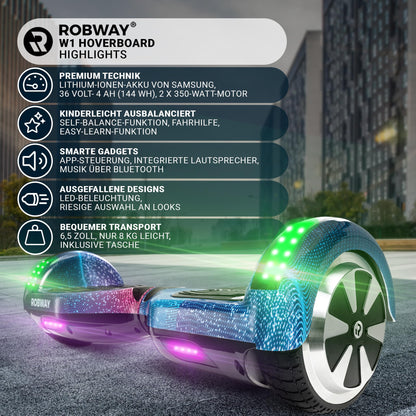 Hoverboard W1 für Kinder Jugendliche & Erwachsene APP Steuerung 2 x 350 Watt Self Balance Funktion Bluetooth