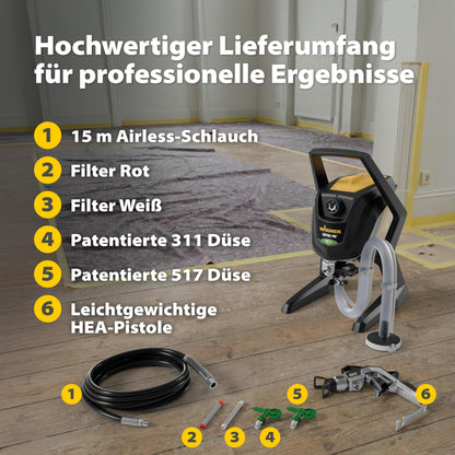 Airless Sprühsystem Control Pro 350 R Wandfarbe Latex Lack Lasur 15m² in 2min 110bar Druckregler Schlauch 15m