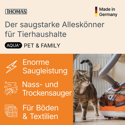 Aqua+ PET & Family Tierhaarsauger beutellos, Nass und Trockensauger, Wischfunktion Teppich, Sofa & Matratze