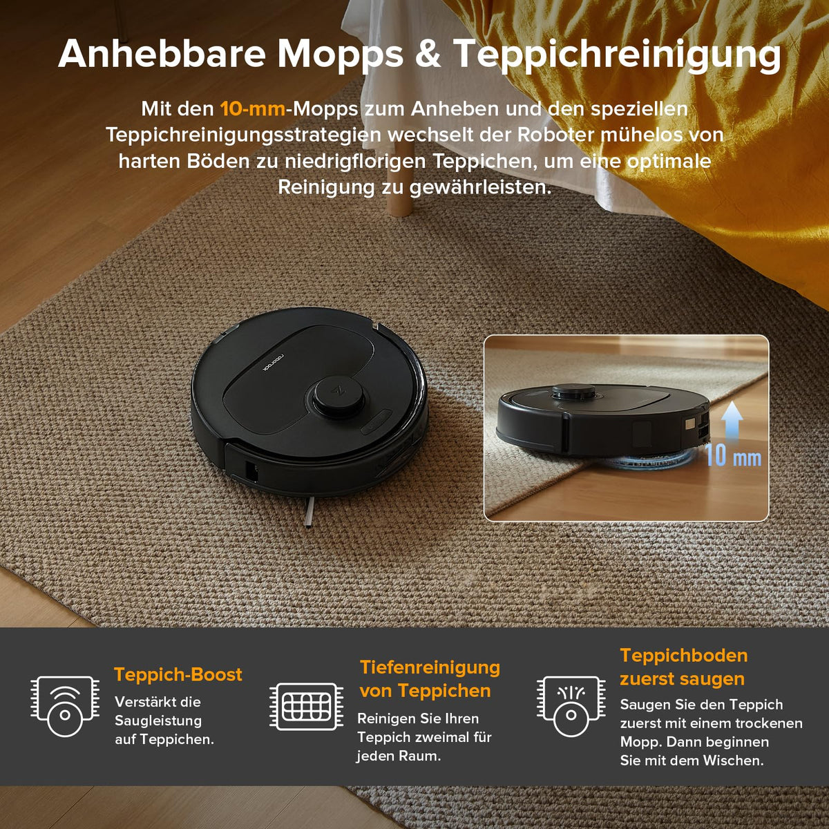 QV 35A Set Wischsaugroboter mit 8000 Pa Saugkraft Reactive Tech 10 mm Mopp Lifting LiDAR All in One Dock