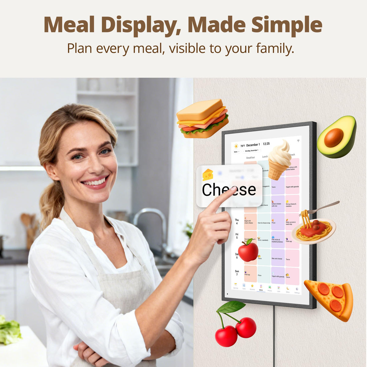 15.6 Zoll Digitaler Wandkalender 1920x1080 FHD, Touchscreen, 32GB, Wandhalterung, Familienplaner, Schwarz