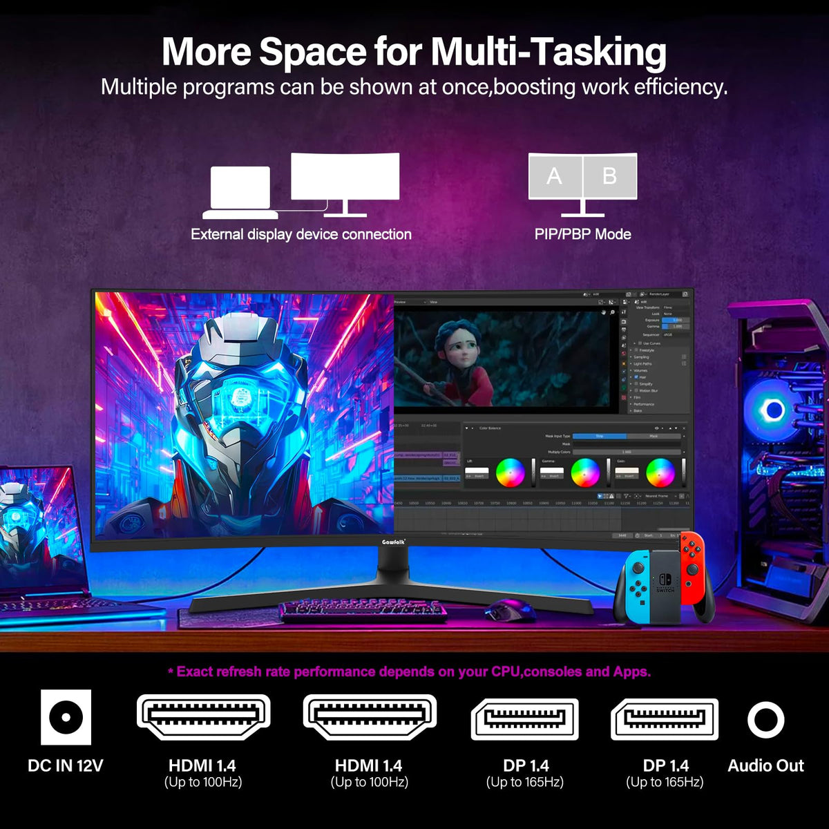 34 zoll ultrawide curved gaming monitor 165Hz UWQHD 3440x1440 1500R VA höhenverstellung DP HDMI VESA 75x75