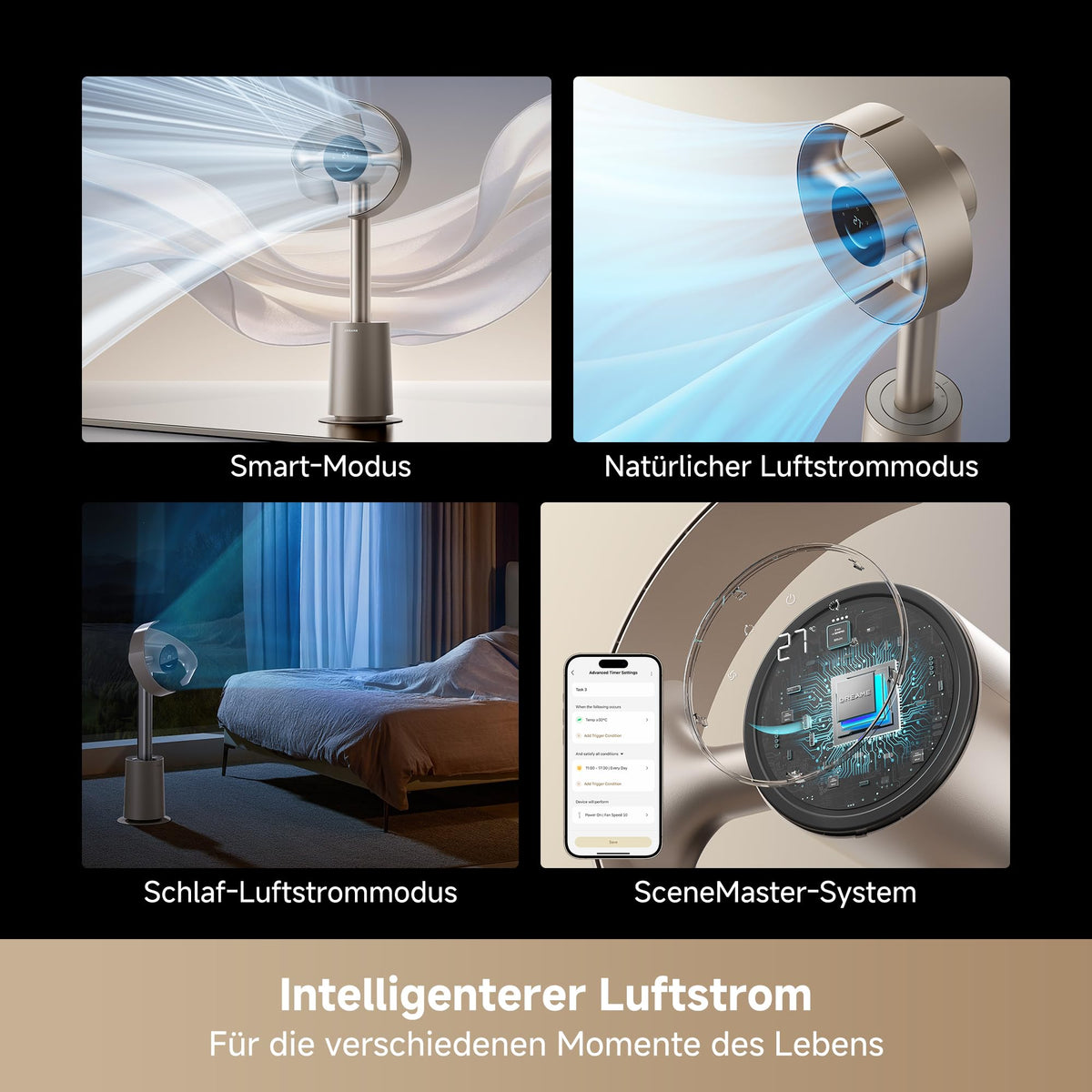 MF10 Rotorloser Ventilator 270° Luftzirkulation 16x AirBoost temperaturadaptiver Luftstrom App Sprachsteuerung