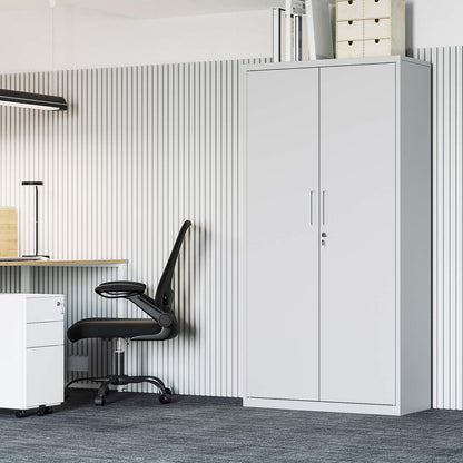 Aktenschrank mit Doppeltüren und Schloss mit 5 Ebenen und verstellbaren Ablagen 80 x 40 x 180 cm