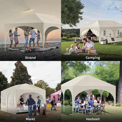 Faltpavillon 3x6m Pop up 6 Seitenwänden Partyzelt Beige UPF 50+ wasserdicht höhenverstellbar windstabil
