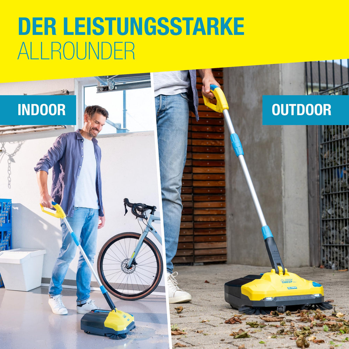EasySweep 18V Set Akku Kehrmaschine 40cm 4,5L Behälter für Gehweg Terrasse Einfahrt Garage Indoor Outdoor