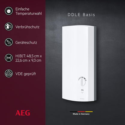 Durchlauferhitzer DDLE Basis 18/21/24 kW umschaltbar stufenlose Temperaturwahl 400V VDE Energieklasse A 222390
