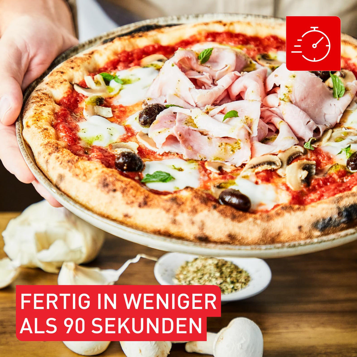 Pizza Pronto Gaspizzaofen für Außen bis 400°C, Temperaturregler, Drehstein, Pizzaschieber, Edelstahl JM413015