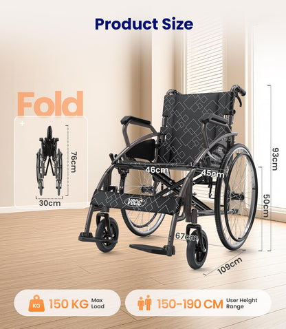U31 Rollstuhl faltbar leicht mit Selbstantrieb 150kg 60cm Räder 46cm Sitz Doppelbremse 17,5kg outdoor Senioren
