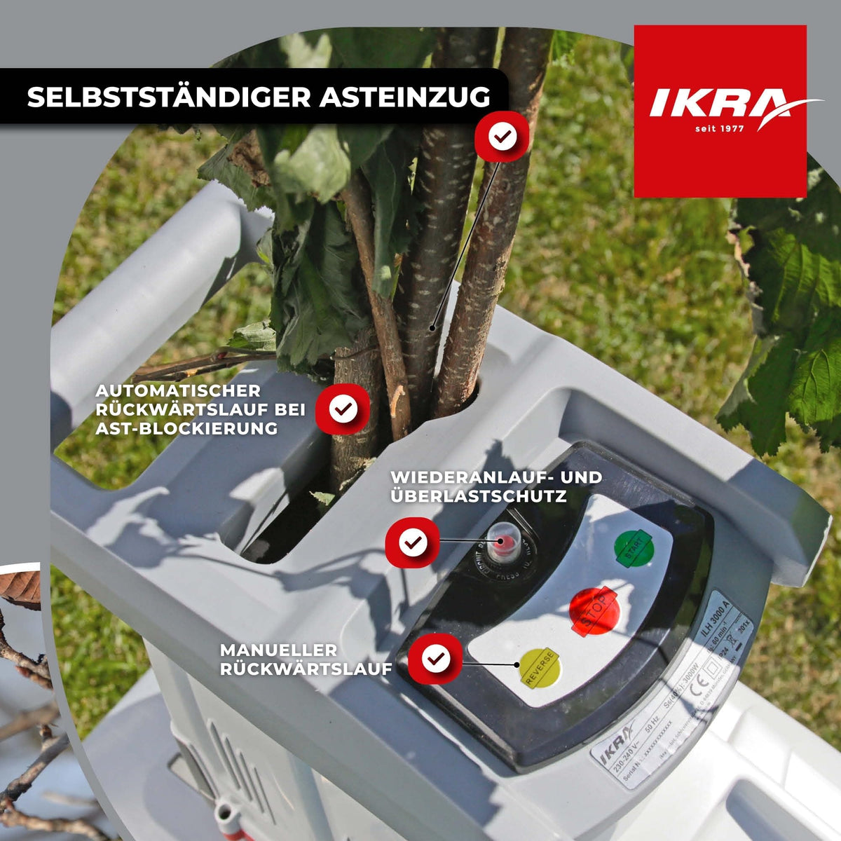 Walzenhäcksler ILH 3000A Aststärke bis 44mm 3000W leise robust wartungsarm automatischer Einzug Rückwärtslauf