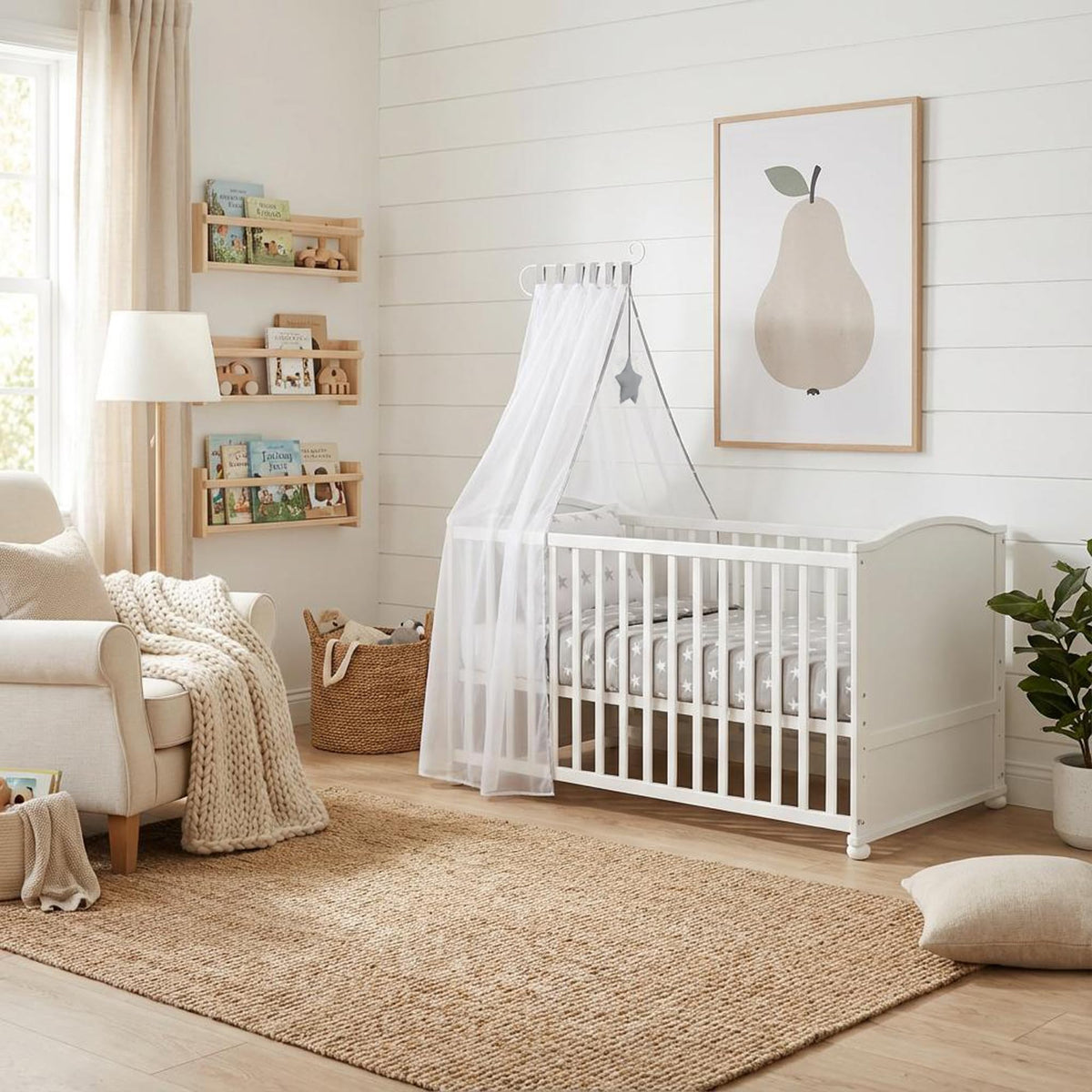 Babybett Set Little Stars 70 x 140 cm mitwachsend umbaubar mit kompletter Textilien Sterne Design höhenverstellbar Holz weiß