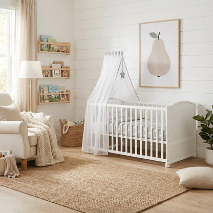 Babybett Set Little Stars 70 x 140 cm mitwachsend umbaubar mit kompletter Textilien Sterne Design höhenverstellbar Holz weiß