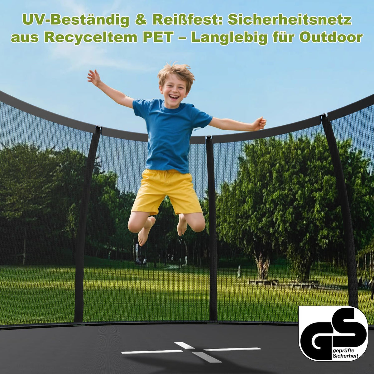 Kindertrampolin Gartentrampolin Ø 228/305/366/427/488 cm GS Zertifikat Sicherheitsnetz rund Leiter Schuhbeutel