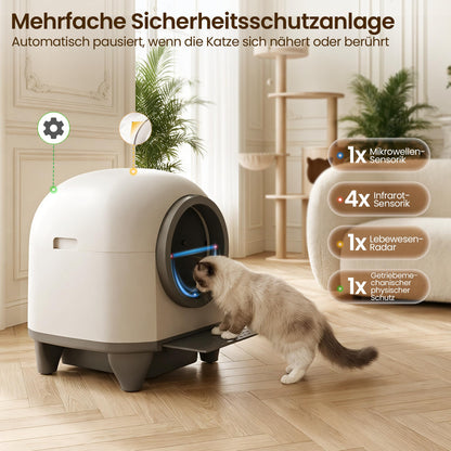 Automatisches Katzenklo 90L für Mehrkatzenfamilien selbstreinigend App Steuerung Mehrfachsicherheit Deo System