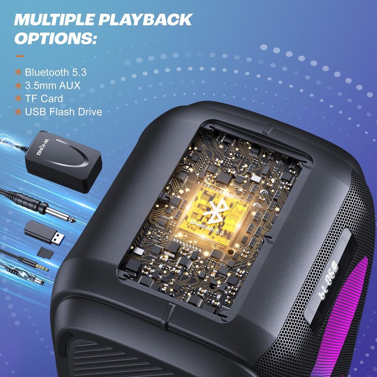 270W Peak Bluetooth Partybox Lautsprecher 125dB 12 Bässe 2x16,5cm Woofer Super Bass Mic Gitarre USB AUX Akku