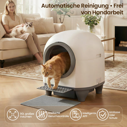 Automatisches Katzenklo 90L für Mehrkatzenfamilien selbstreinigend App Steuerung Mehrfachsicherheit Deo System