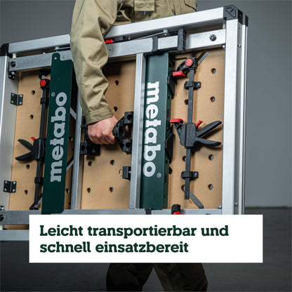 Multifunktionstisch MWB 100, klappbare Werkbank, mobiler Sägebock, 120 kg, inkl. 2 Zwingen und 4 Bankhaken
