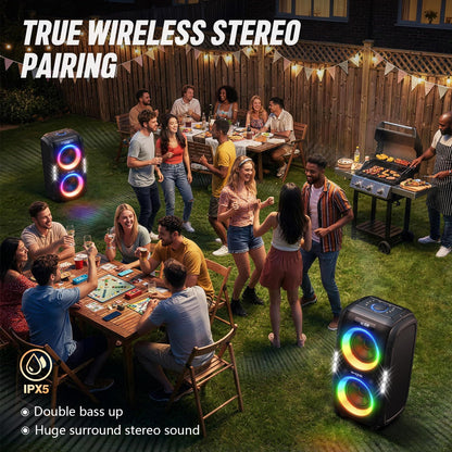 270W Peak Bluetooth Partybox Lautsprecher 125dB 12 Bässe 2x16,5cm Woofer Super Bass Mic Gitarre USB AUX Akku