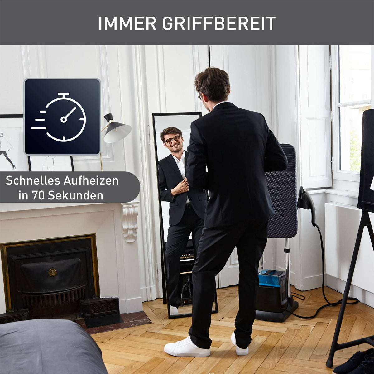 Ixeo Power Hochdruckdampfglätter mit Smartboard, 5,8 bar, 200g/min Dampfstoß, erfrischt & desinfiziert, QT2022