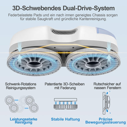 Fensterputzroboter S7 aktive Sprühfunktion 6500 Pa Saugkraft 3D Schwebepad 80 ml Tank Mehrfachschutz 8 Lappen