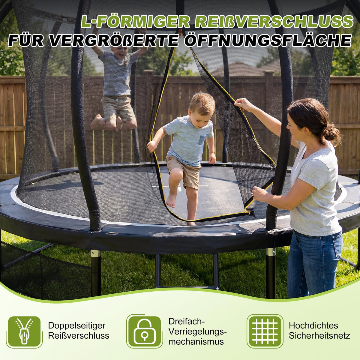 Kindertrampolin Gartentrampolin Ø 228/305/366/427/488 cm GS Zertifikat Sicherheitsnetz rund Leiter Schuhbeutel