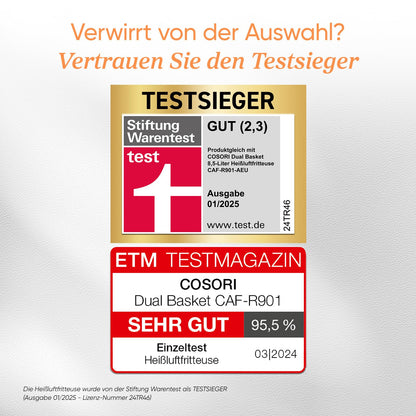 Airfryer, Mit Sichtfenster, 8,5L Heißluftfritteuse 2 Kammern, NTC-Tech für präzise Temperaturkontrolle, Gold