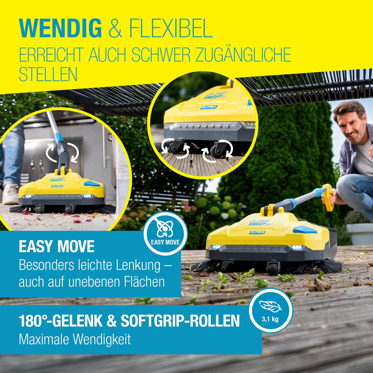 EasySweep 18V Set Akku Kehrmaschine 40cm 4,5L Behälter für Gehweg Terrasse Einfahrt Garage Indoor Outdoor