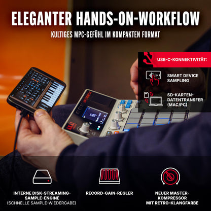 MPC Sample tragbarer Sampler Standalone Akku USB C Lautsprecher Mikrofon Sampling Sequencing Musikproduktion