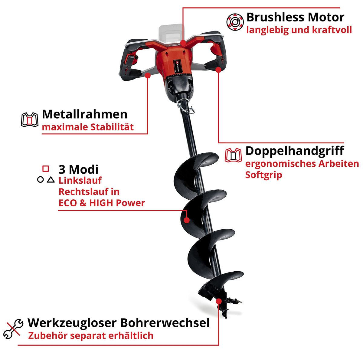 Akku-Erdbohrer GP-EA 18/150 Li BL Power X-Change 18V Brushless 150 mm 80 cm Bohrtiefe 4,0 Ah Akku Ladegerät