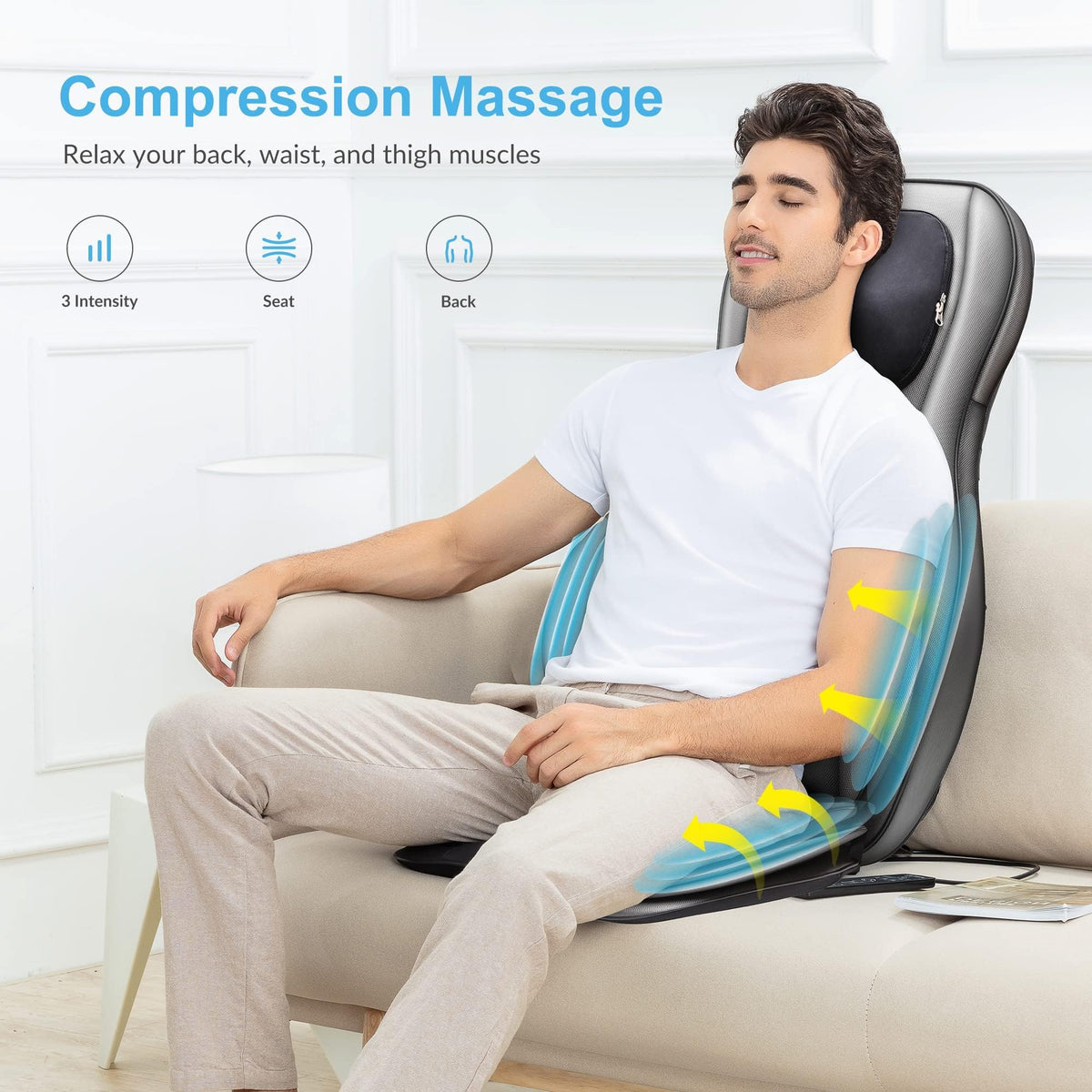 Shiatsu Rücken und Nacken Massageauflage mit Wärme 2D 3D Knetfunktion und Luftkompresse für Damen und Herren