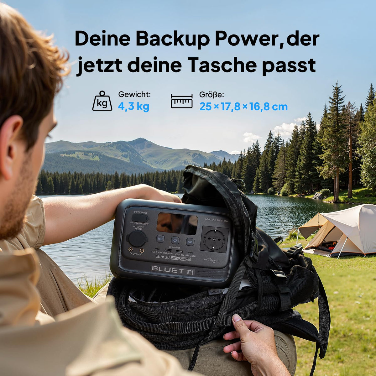 Elite 30 V2 Tragbare Powerstation 288Wh LFP 6x AC Ausgang 1500W 100% in 70Min Solargenerator Camping Notstrom