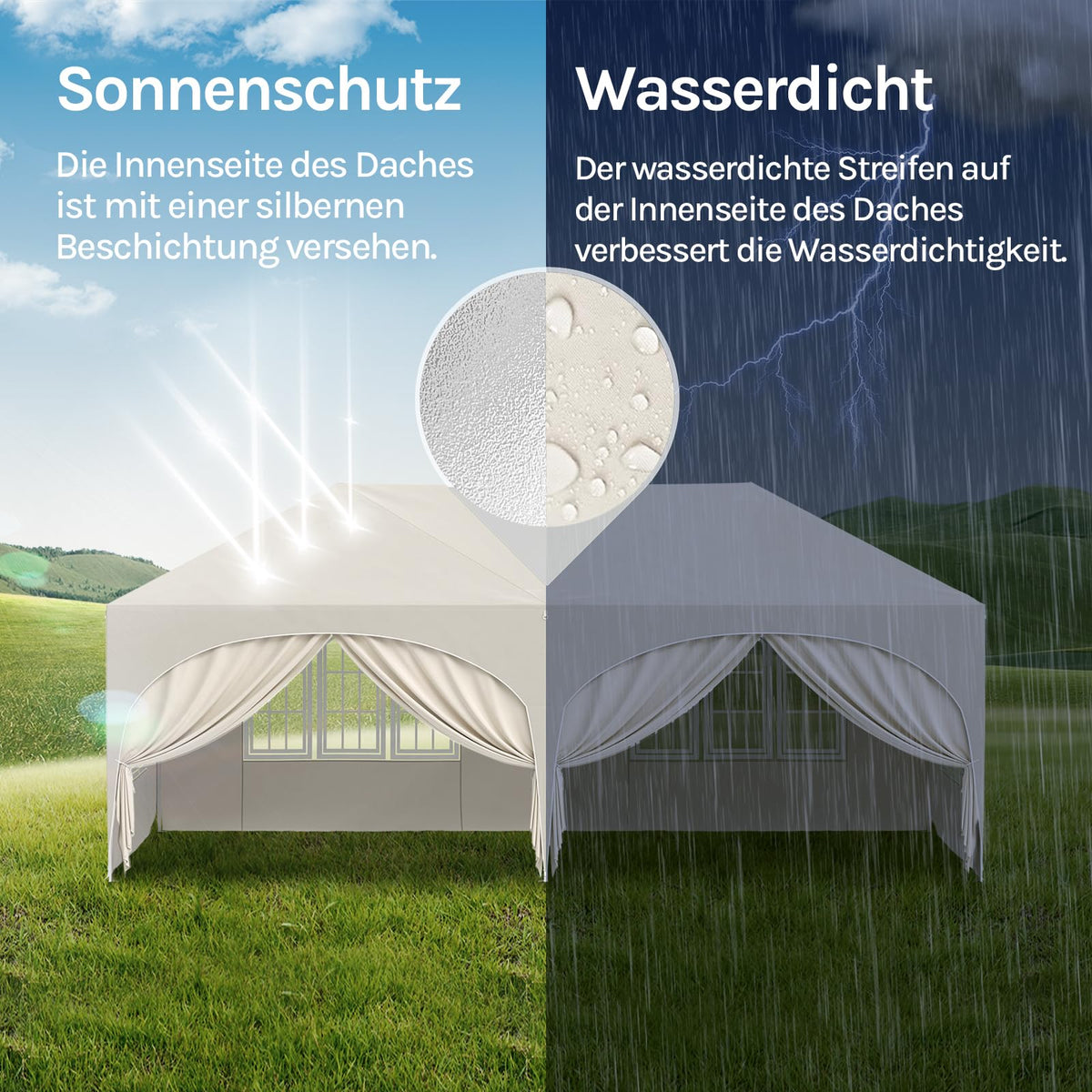 Faltpavillon 3x6m Pop up 6 Seitenwänden Partyzelt Beige UPF 50+ wasserdicht höhenverstellbar windstabil