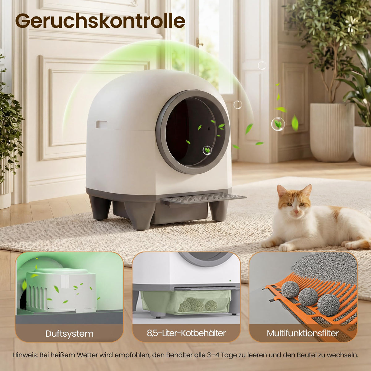 Automatisches Katzenklo 90L für Mehrkatzenfamilien selbstreinigend App Steuerung Mehrfachsicherheit Deo System