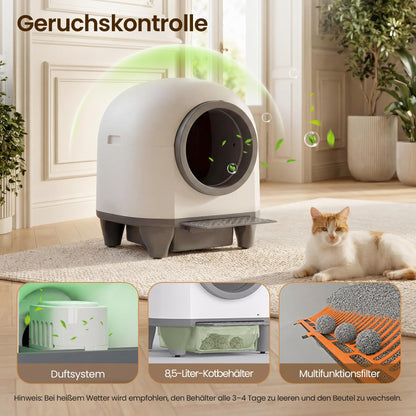Automatisches Katzenklo 90L für Mehrkatzenfamilien selbstreinigend App Steuerung Mehrfachsicherheit Deo System