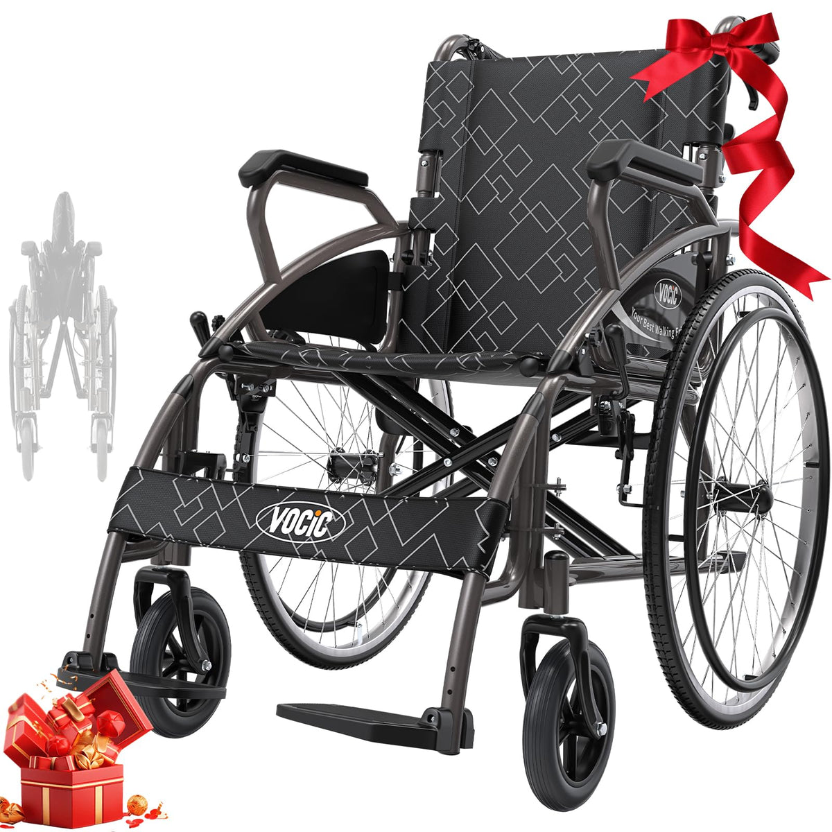U31 Rollstuhl faltbar leicht mit Selbstantrieb 150kg 60cm Räder 46cm Sitz Doppelbremse 17,5kg outdoor Senioren