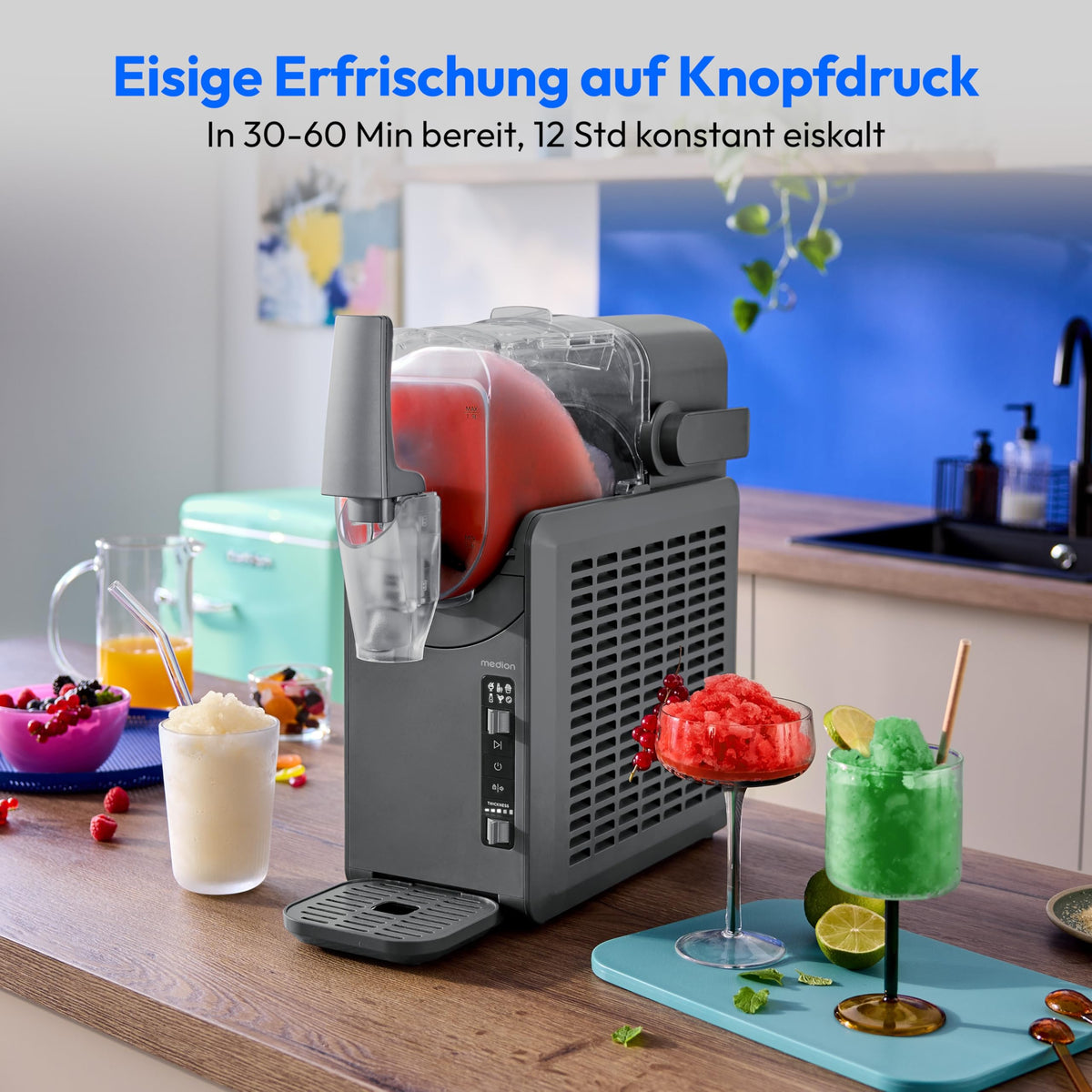 Slush Maschine mit Kompressor 2,6L Slush Eis 1,9L Fassung 5 Modi 30 bis 60 Min Slush Ice Maker MD12090