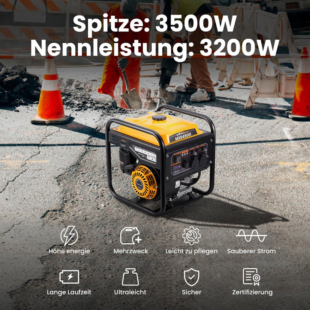 3500W Inverter Generator Benzin 230V 4 Takt 223cc tragbar Notstromaggregat für Garage Werkstatt Baustelle