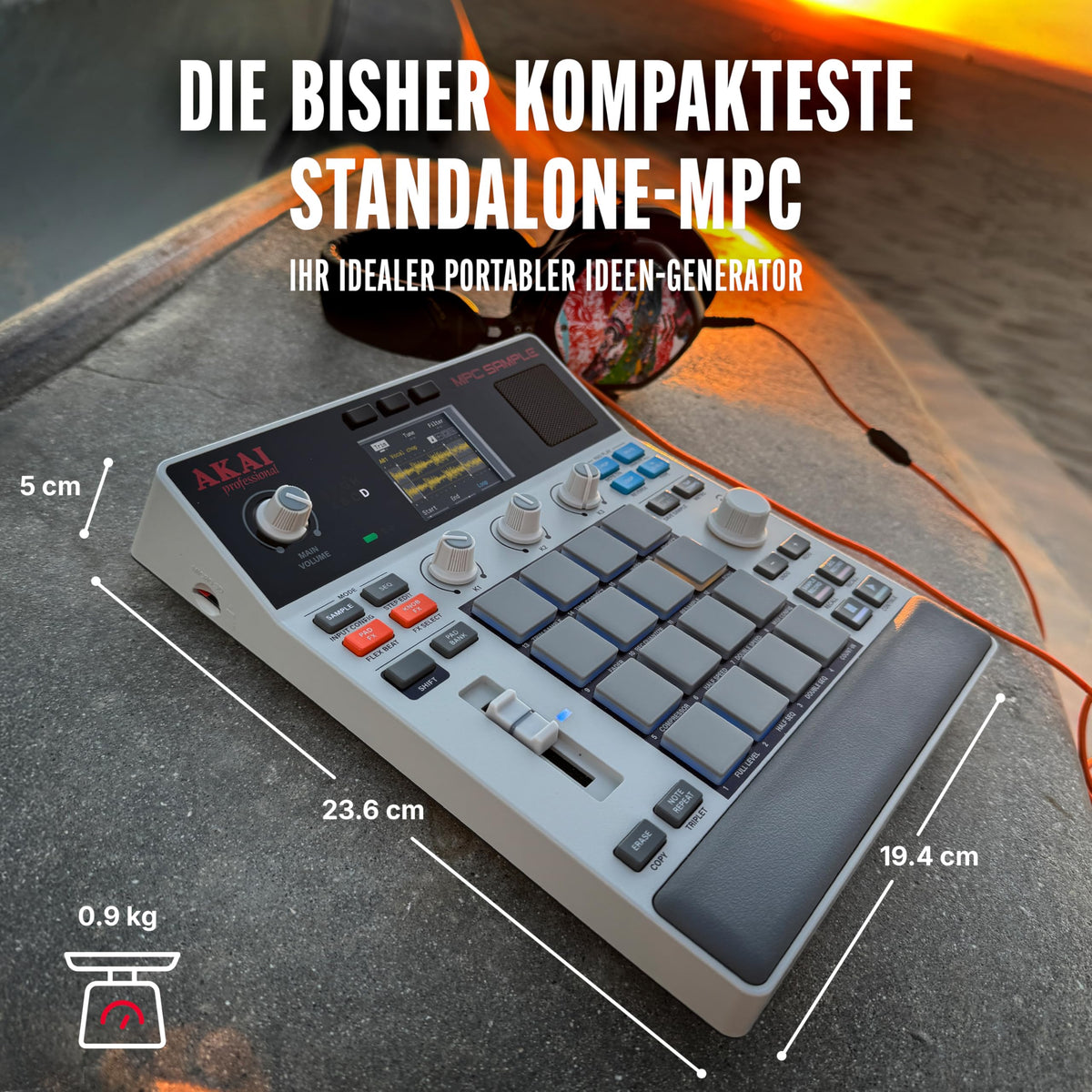 MPC Sample tragbarer Sampler Standalone Akku USB C Lautsprecher Mikrofon Sampling Sequencing Musikproduktion