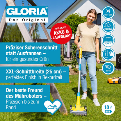 FineCut 18V Set, Rasentrimmer mit Akku, Rasenkantenschneider und Grasschere 25 cm, ideale Mähroboterergänzung